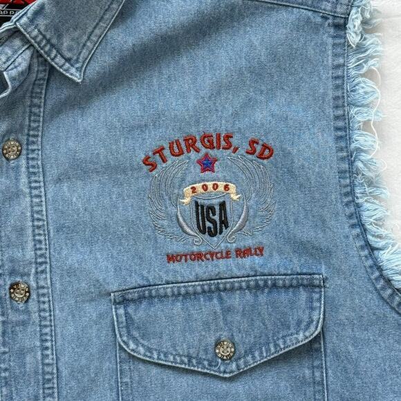 2006 Sturgis Motorcycle Rally Sleeveless Denim Shirt - M - Picture 5 of 6